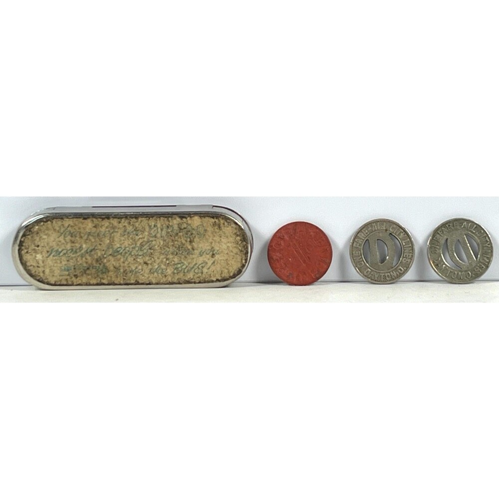 Vtg WW2 Bus Transit Token Holder Dispenser W/ OPA Red Point & 2 Bus Tokens 1940s - Picture 5 of 16